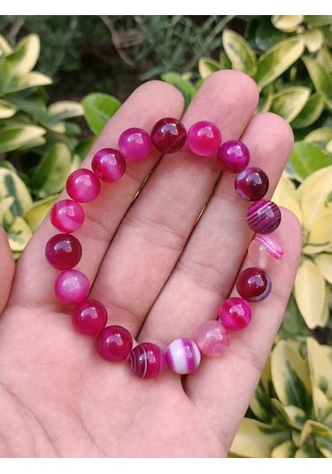 Sertifikalı Pembe Akik Doğal Taş Bileklik 8 Mm Çok Renkli
