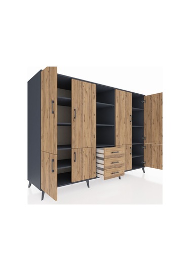 Kronos Dolap 11 Raflı 3 Çekmeceli 8 Kapaklı 220x59x163 Antrasit-ç Antrasit-çam