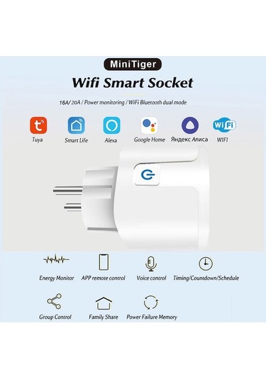 Trendooze Tuya Wifi Akıllı Priz 16a/20a, Enerji Tasarrufu, Uzaktan Yönetim
