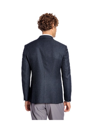 Wessi Kazayağı Desenli Lacivert Erkek Kruvaze Ceket - Wessi Lacivert