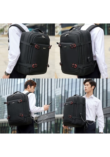 Wiersoon W50306 Genişletilebilir 42l Seyahat Laptop Sırt Çantası Siyah
