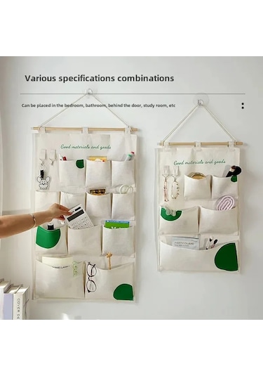 Konesam Duvar Montlu Çok Amaçlı Depolama Çantası, Pamuklu Kumaş, 12 Bölmeli Yeşil Noktalı, Dormitorio, Yatak Odası, Mutfak, Banyo İçin Diğer