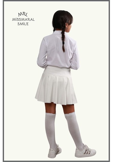 Kız Çocuk Okul Etek Beyaz /ekru Yüksek Bel Içi Şortlu Okul-oyun-spor-23 Nisan Etkinlik Eteği Beyaz