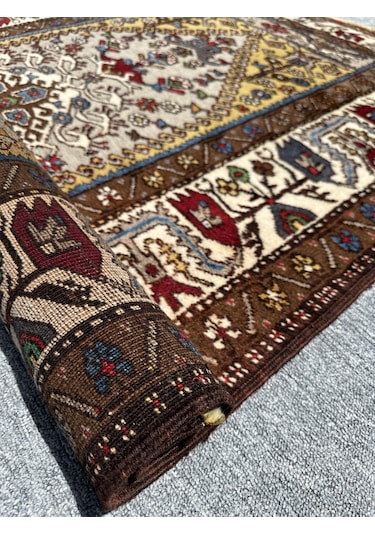 El Dokuma Sıfır Yahyalı Halısı 120x190 Kahve Krem Kök Boya Halı Kahverengi - Krem