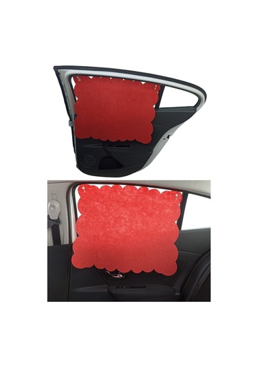 Oto Güneşlik Perdesi Yan Cam Araç Arka Koltuk Emzirme Örtüsü Kırmızı Keçe Vantuzlu Tutucaklı 1 Adet