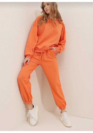 Kozia Outdoorso Yaka Esofman Takımı Sweatshirt Jogger Turuncu