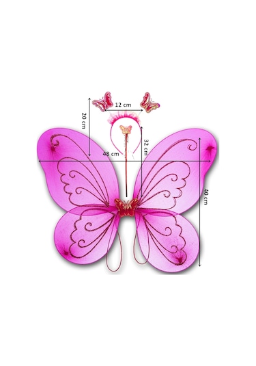 Kelebek Kanat. Asa Ve Taç 3'Lü Set - Fuşya