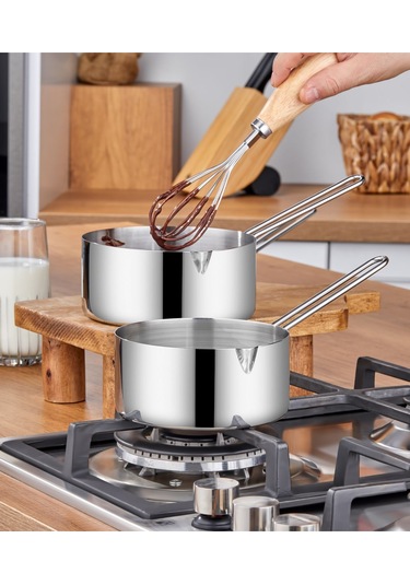 Steel&More Çelik 2 Li Kaçerola Sosluk Sütlük 16cm Gri