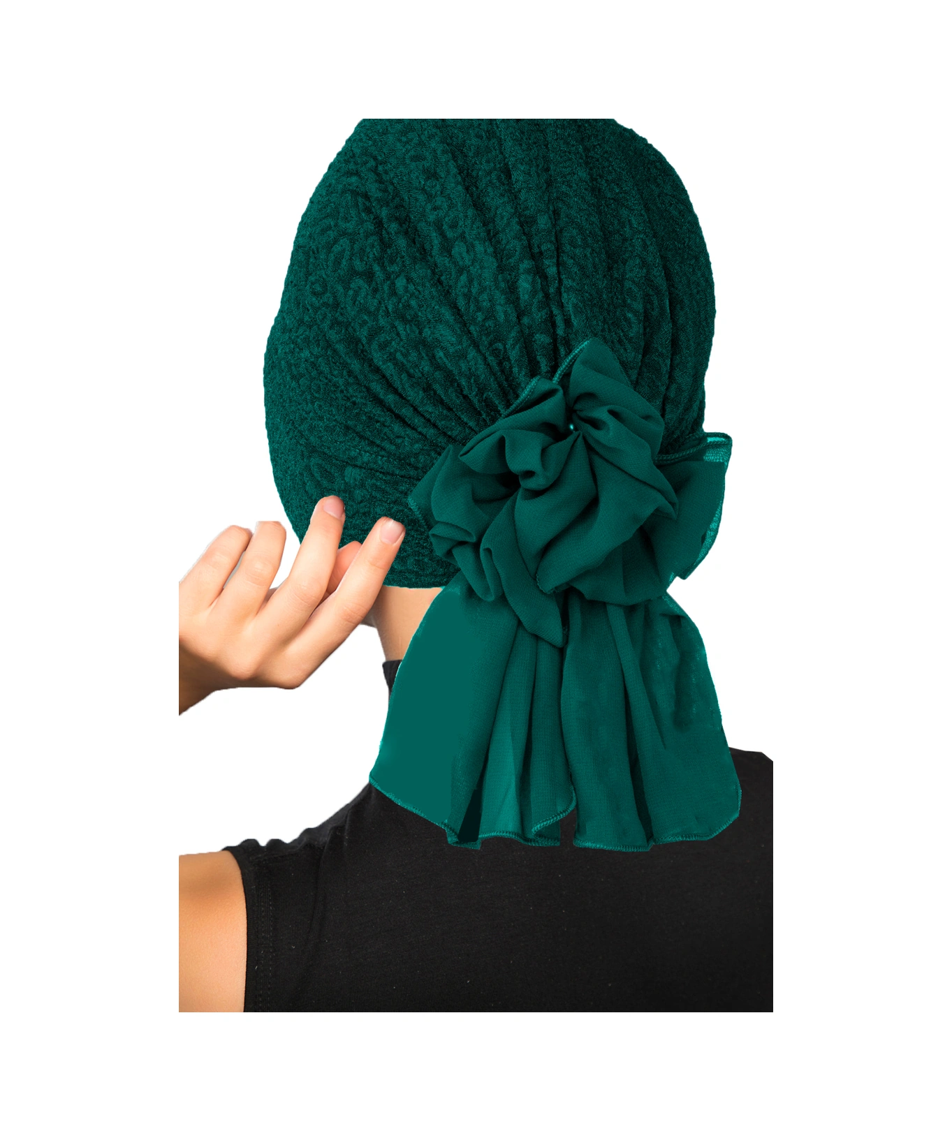 Brokar Tüllü Yeşil Hazır Türban Tesettür Bone Hürrem