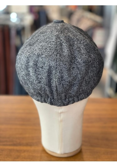 Hamze Peaky Blinders Tarz İngiliz Model Balıksırtı Desen Kaşe Kumaş Kasket Şapka Gri