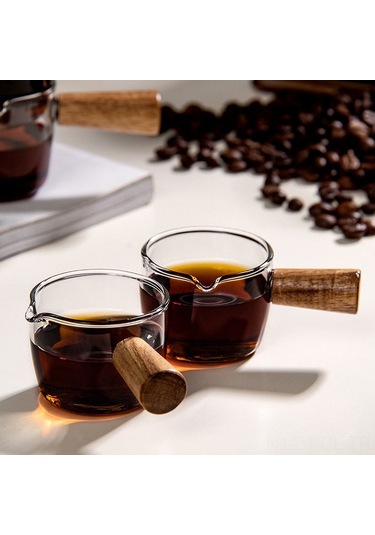 Padalink Cam Kilo Ve Ölçü Çizgili Kahve Sütü Kavanozu, Ahşap Saplı Ev Kullanıma İdeal, Konforlu Ve Dayanıklı Sütluk Diğer