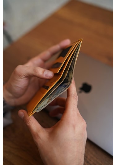 Bayderi Lisande Hakiki Deri Kibar Erkek Cüzdanı Sarı