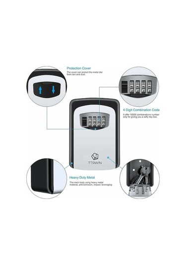 Ximistore9 Tam Metal Gri Duvar Tipi Anahtar Sandığı, Dijital Şifre Korumalı, İç/diş Mekanlar, Garaj, Bahçe, Mağaza Uygun - 903 Model