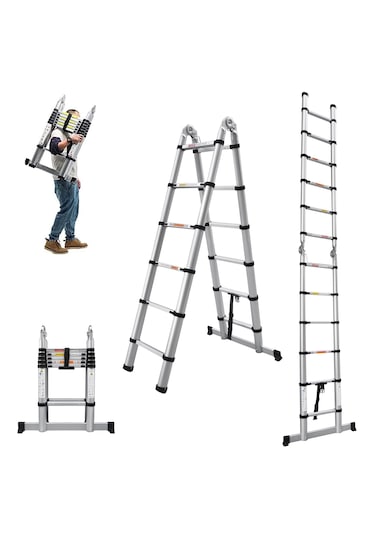 Tenttech A Tipi Çift Yönlü Teleskopik Merdiven 7+7 4,4 Mt Alüminyum 2,2 Mt+2,2mt 1 Adet