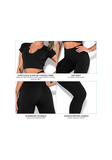 Konesam Kadınlar İçin Elastik Nihai Konforlü Spor Seti - Akıllı Ter Emici Triko, Yoga Ve Fitness İçin Dik Yaka Büstiyer + Tayt L, Mavi Gri SiYAH