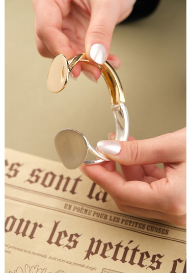 Çildan Womens Gold Ve Silver Özel Tasarım Plaka Detaylı Kelepçe B