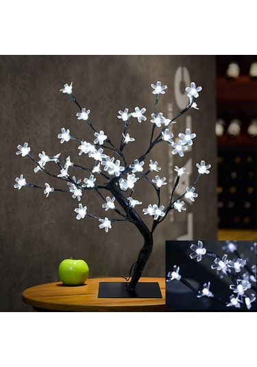 Kiraz Çiçeği Bonsai Ağacı, 48 Sıcak Beyaz Led Işık, Özelleştirilebilir Şekiller İçin Esnek Dallar Ve Pille Çalışan Gece Lambası İle Mekanınızı Süsleyin Çok Renkli