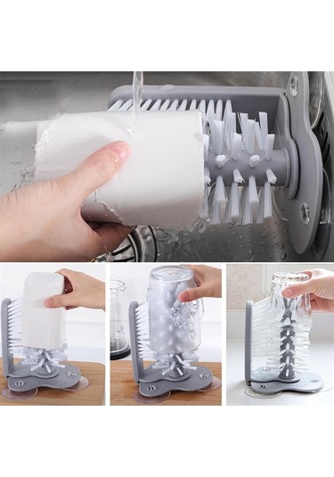 Pratik Kolay Fonksiyonel Vantuzlu Elde Bulaşık Yıkama Fırçası Gri