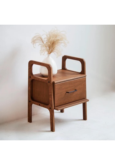 Woodesk Gece, Ahşap, Çekmeceli Komodin, 50x65 Tik Renk