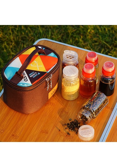 Samdoo Mekanik Outdoor Picnic Baharat Seti 6'lı - Sıvı Ve Toz Baharat İçin Taşınabilir Pet Kavanozlar İle Oxford Bezi Çanta Koyu Yeşil Çok Renkli