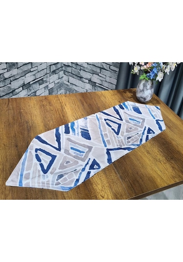Çeyiz Diyarı Geometrik Lüx Runner Mavi