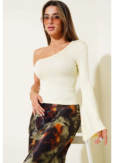 Tek Omuzlu Basic Bluz Sarı T4275 Sarı