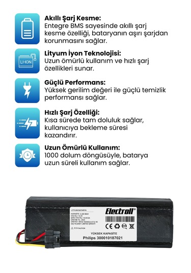 Philips 300010187021 Robot Süpürge Bataryası Yüksek Kapasite