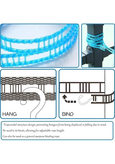 Kalınlaştırılmış Çamaşır İpi Kaymaz Rüzgar Geçirmez Çamaşır Askısı İpi Taşınabilir Ev Çamaşır Malzemeleri Kamp Aksesuarları Rastgele Renk Mavi