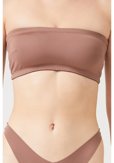 Kahverengi Straplez Crop Top Büstiyer Kahverengi