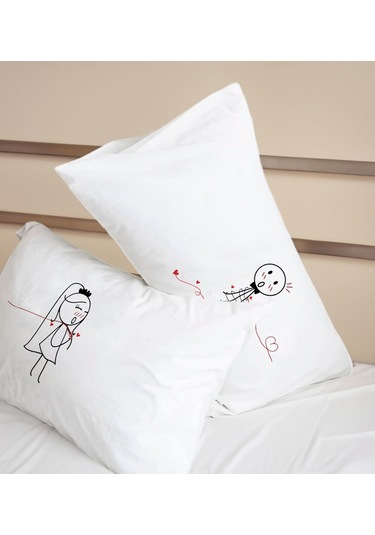 Bk Gift Sevgili Tasarımlı Pamuklu 2 Li Yastık Kılıfı Seti-5 50x70cm , Sevgiliye , Ev si, Tasarım Ev Tekstili