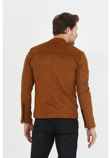 Erkek Taba Dar Kesim Süet Ceket Mont-Taba