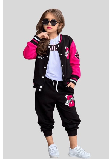 4-12 Yaş College Ceketli Kız Çocuk Takım Fuşya Fuşya