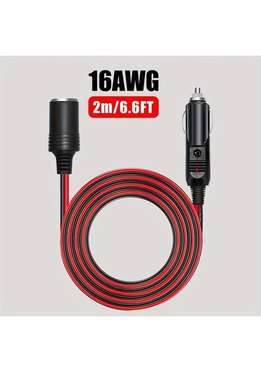 Dashanshop 6ft Araç Uzatma Kablosu 16awg Sigortalı Led Işıklı Oto Şarj Ve Pompa