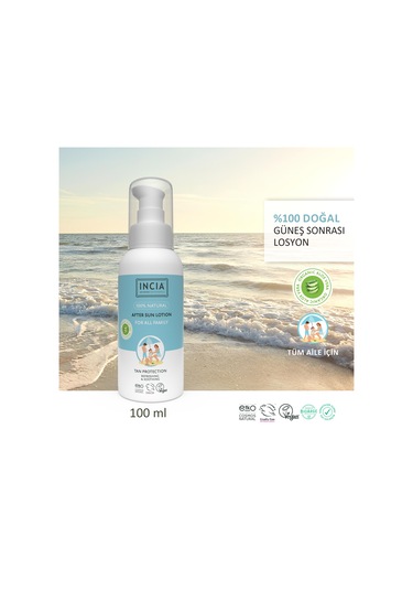 Incıa 100% Natural After Sun Losyon Güneş Sonrası Organik Aloe Vera Nemlendirici Rahatlatıcı 100 ML