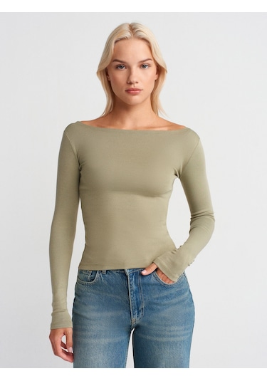 Dilvin 31332 Kayık Yaka Uzun Kollu Top-çağla Çağla