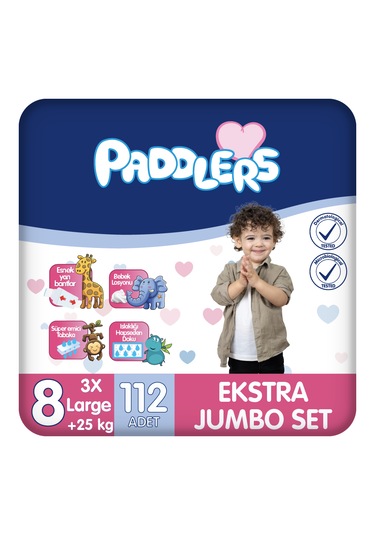 Paddlers Bebek Bezi 8 Numara XXX-Large 112 Adet (25+Kg) Ekstra Jumbo Set