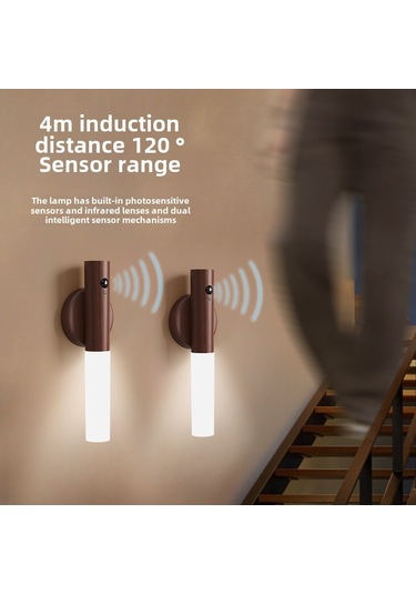 Symbee Akıllı Vücut Algılayıcı Led Gece Lambası - Ev, Merdiven, Dış Mekan İçin Şarj Edilebilir Acil Işık Beyaz Ahşap Rengi, Tek Renk Diğer