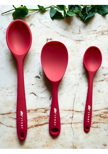 Sert Uçlu Isıya Dayanıklı Silikon Kaşık 28/22/20cm Fuşya
