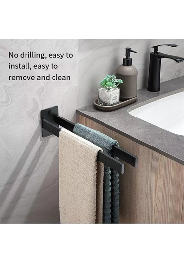 Xurunkeji Havlu Askısı Paslanmaz Çelik Havlu Barı Banyo Mutfak Depolama Rafı Delinmeyen Duvara Monte Depolama Rafı Siyah Siyah