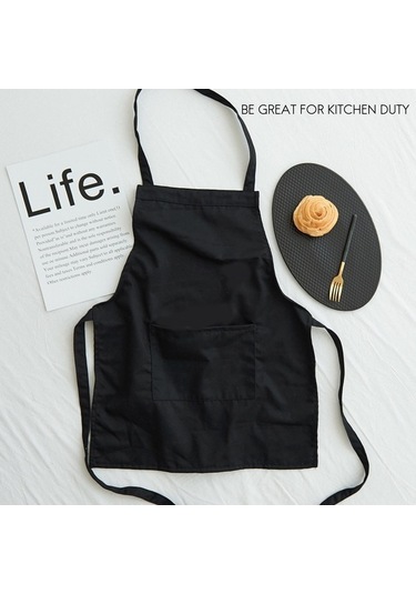 Ulzyvf Unisex Tek Siyah Siyah Orta Önlüğü, Önlüğü Mutfak Cepli Boy Beden 2 Qi Siyah