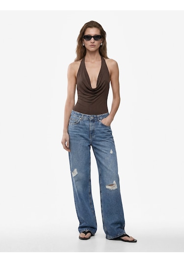 Koton Sırt Dekolteli Degaje Yaka Bodysuit Kahverengi 6sak10003ek Kahve