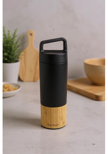 Bambum Janna - Bambu Desenli El Termosu Siyah 600ml Siyah