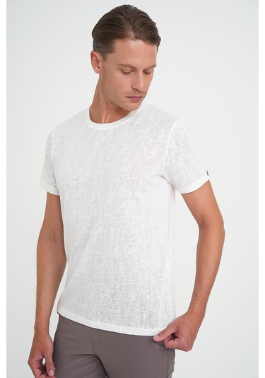 Comfort Fit Bisiklet Yaka Viskon Karışımlı Casual Beyaz Tişört Ts 902 Beyaz