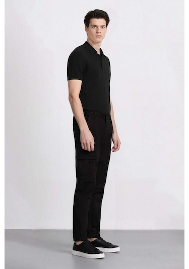 DeFacto Regular Gabardin Jogger Pantolon Kargo Cepli Beli Paçası Lastikli C9163AX25SPBK81