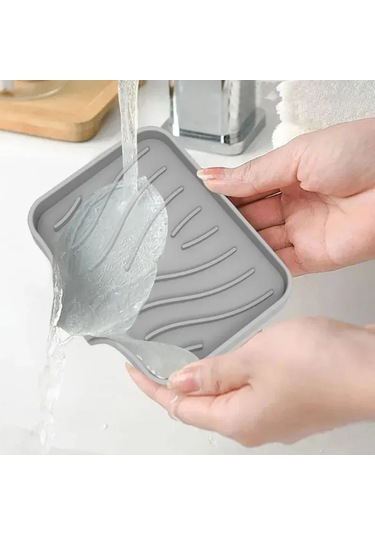 Teltree Pratik Silikon Sabunluk - Kendinden Süzme Tasarım, Banyo Ve Mutfak İçin Gri