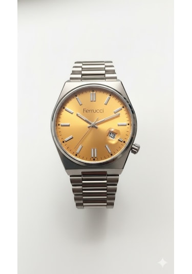 Ferrucci Erkek Kol Saati Gümüş Renk, Turuncu Kadran - Fc03223m.04, 2 Yıl Garantili Gümüş
