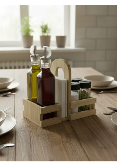 Ahşap Doğal Baharatlık Yağdanlık Ve Peçetelik Takımı Set Kavak-ıhlamur 1 Set Ahşap