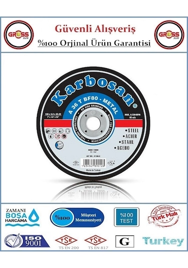 Karbosan Metal Kesme Disk Taşı - 180mm