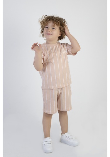 Erkek Çocuk Cool Boys Baskılı Çizgili Kısa Kollu Şortlu Alt Üst Takım 001