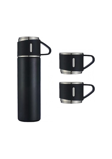 3 Bardak 500 ml Sıcak Soğuk Tutan Termos Siyah - AL3678 Siyah